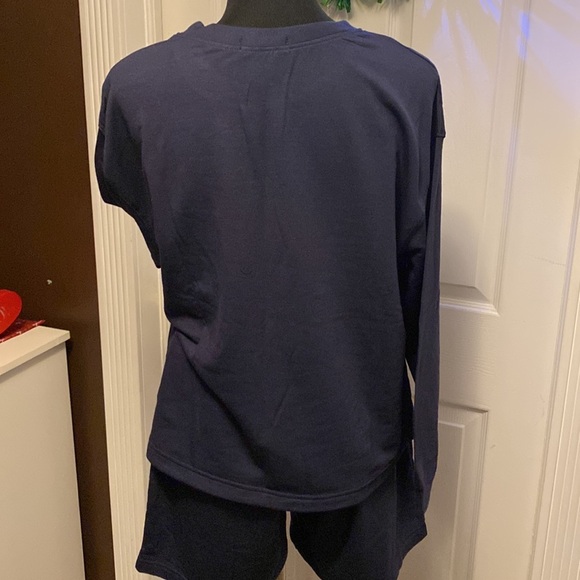 Feathers Pajamas Loungewear Navy Blue Sweatshirt Material Top & Shorts L NWOT - Picture 5 of 8